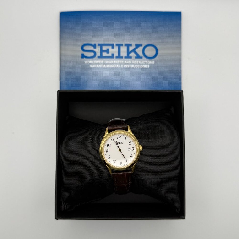 Seiko NWT Ladies Watch Neo Classic Gold Plated Round Saphire Glass Working